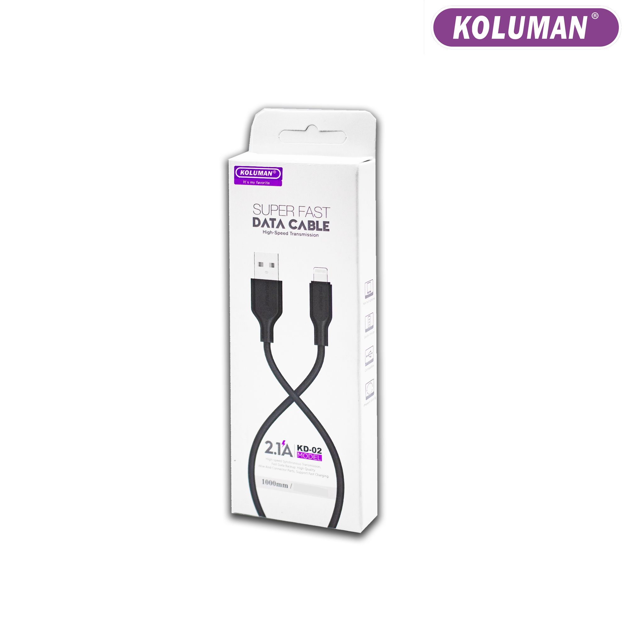 کابل تبدیل USB به لایتنینگ کلومن مدل KD - 02 طول 1 متر مشکی