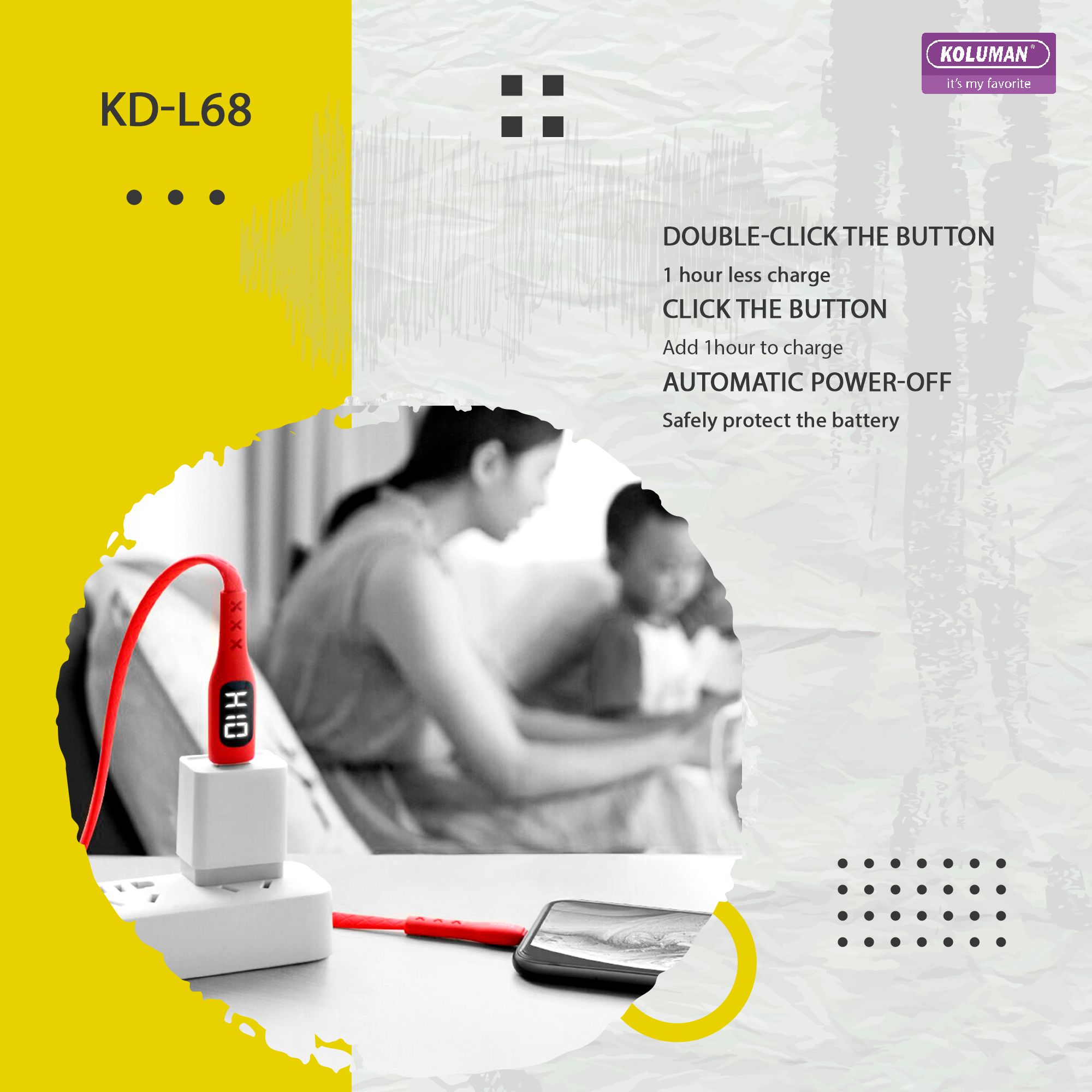 کابل تبدیل USB به USB -C کلومن مدل KD-L68 طول 1 متر مشکی